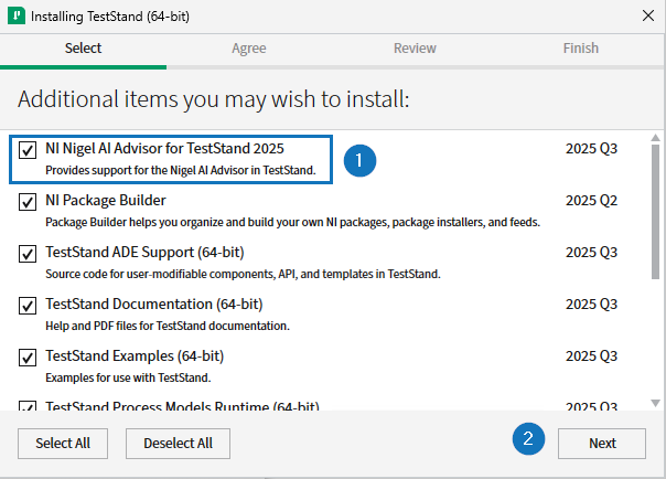 Install NI Nigel AI Advisor for TestStand 2025 Q3