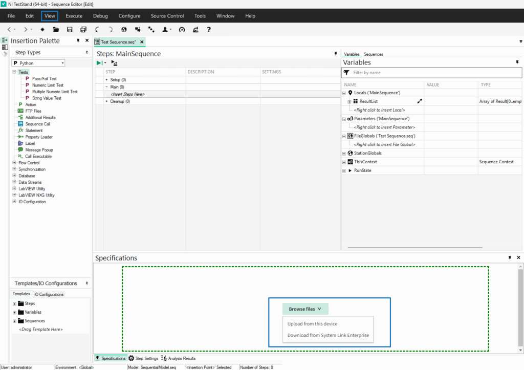 TestStand 2025 Q3, Nigel AI Advisor, Specifications Pane